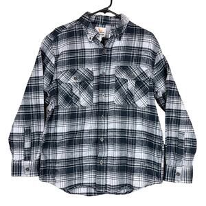 Field & Stream Mens Shirt Gray Blue Plaid Fleece Button Down Front Pockets Small